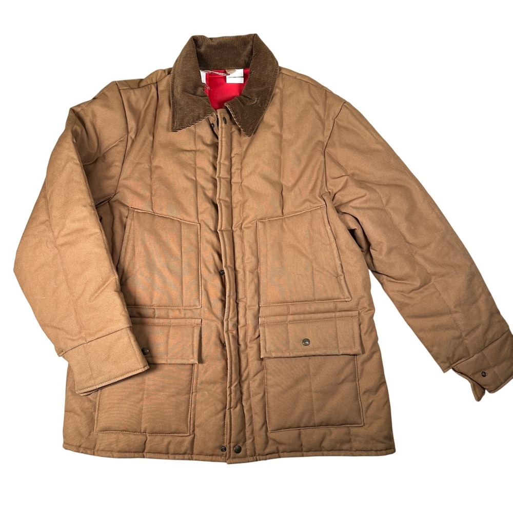 Vintage Walls‎ Brown Insulate Quilt Duck Barn Jacket Corduroy Collar Chore Coat